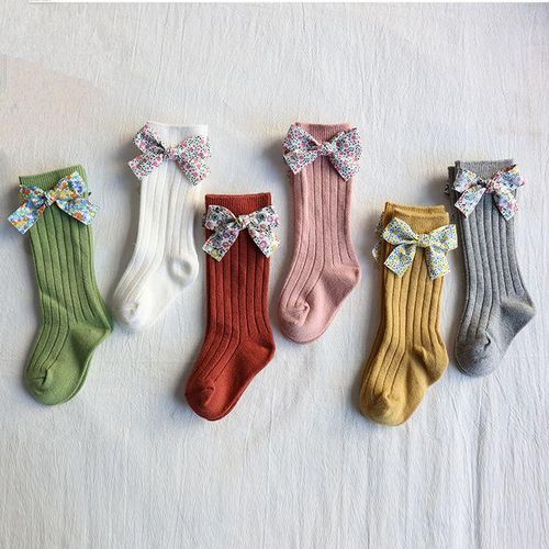 Toddlers Socks High Knee Girls Long Sock Floral Baby Bows