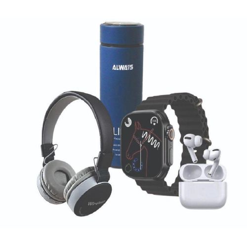 Bundle of Smart watch, Earbuds, Bottle and Headphones - Black