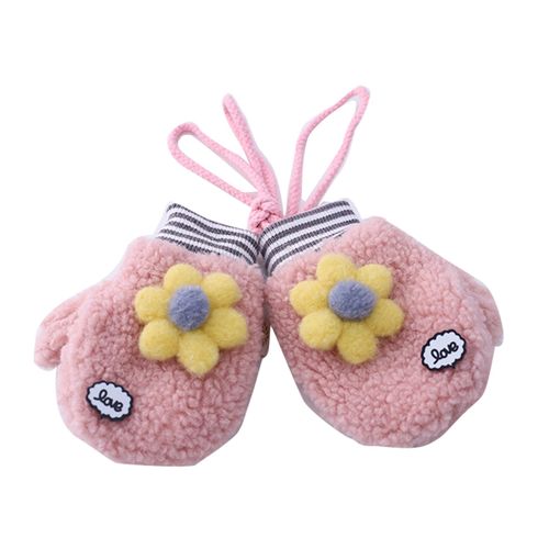 1-3 Years Old Baby Winter Knit Gloves For Unisex Toddler Winter Knitted Warm Gloves Lamb Wool Fingerless Thick Mittens Pink,Pink NO5112
