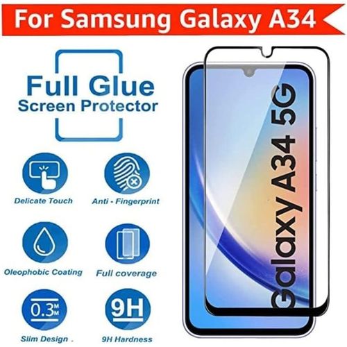 Samsung Galaxy A30 A31 A32 A33 A34 5G Tempered Glass Screen Protector Full Glue Edge To Edge Screen Glass Anti-shatter 9H Hardness Scratch Proof-Black