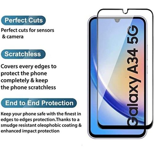 Samsung Galaxy A30 A31 A32 A33 A34 5G Tempered Glass Screen Protector Full Glue Edge To Edge Screen Glass Anti-shatter 9H Hardness Scratch Proof-Black