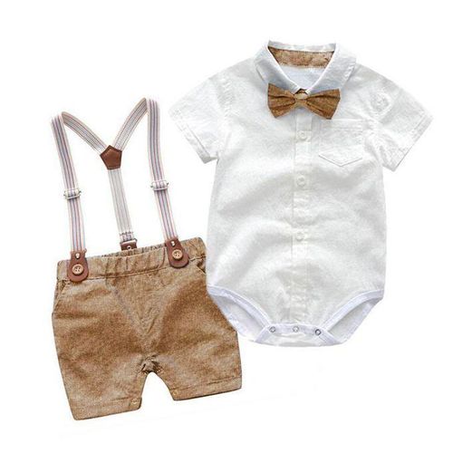 Fashio-n Toddler Suit Bow Tie Shirt Suspender Shorts Clothes Outfits