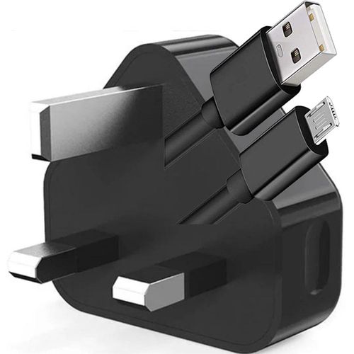 5 Watts Charger Travel Charger 3 Pin Mains And Micro USB Cable-Black