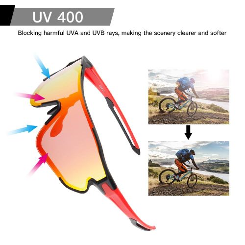 Cycling Glasses With 2 Interchangeable Lenses UV400 Sports Sunglasses MTB Road Bike Glasses For Men Women Running Driving Fishing Baseball Golf NO5116