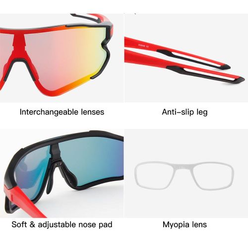 Cycling Glasses With 2 Interchangeable Lenses UV400 Sports Sunglasses MTB Road Bike Glasses For Men Women Running Driving Fishing Baseball Golf NO5116