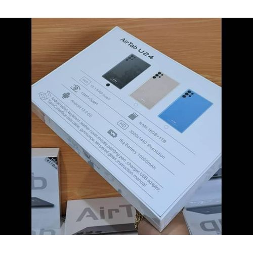 AirTab U24 PRO  Android 13 OS  10.1 FHD Incell  16GB RAM + 1TB ROM  13MP + 30MP Camera  3000X1440 ResolutionI MMERSIVE Screen 10000mAh Big Battery 5g Tablet- Multicolor.