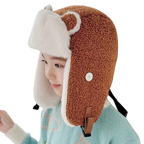 Cute Cartoon Ski Windproof Warm Hat With Face Cover And Breathing Valves Winter For Boys And Girls New,Brown NO5112