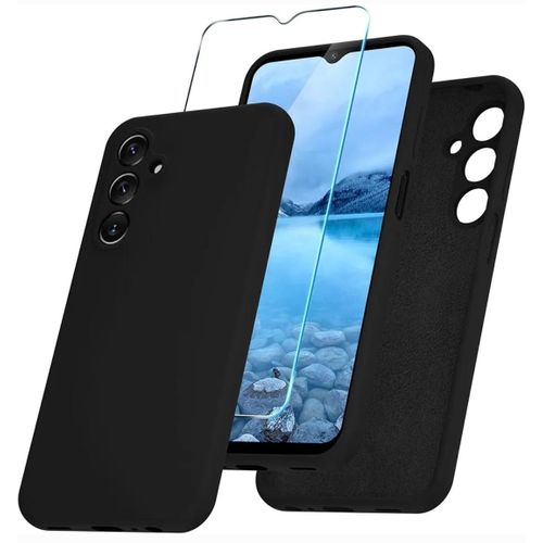 Samsung Galaxy A15 5G Luxury Soft Rubber Liquid Silicone Skin Touch Feel Cover Case With Screen Protector Black