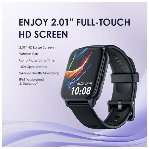 Oraimo Watch 4 Plus BT Call 2.01'' HD Large Screen Smart Watch - Black