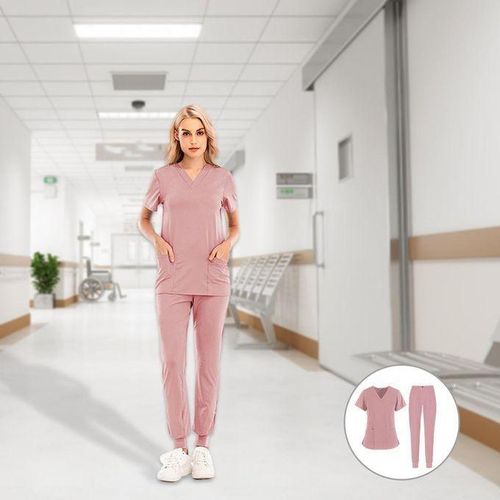 Nursing Scrub Set SPA Uniforms Tops Pants S Pink