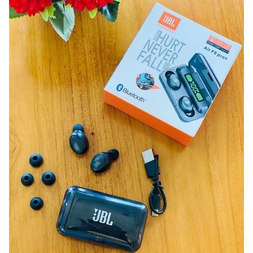 Jbl Air F9 Pro + TWS Stereo Handsfree Pure Bass Bluetooth Earbuds With Power Bank - Black