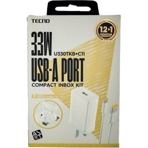 Tecno 33W U330TKB+C11 Fast Charger-TYPE C White/Black