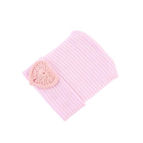 Newborn Infant Hospital Cap Knitted Cotton Striped Heart Baby Girls Boys Hats New,Pink NO5112