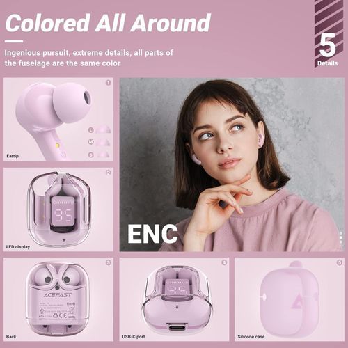 Ace Elec BT 5.3 ENC Mini Crystal Earbuds 25Hours Playtime