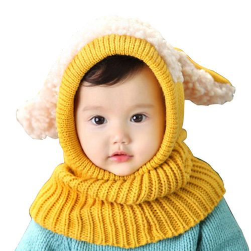 Winter Warm Baby Hat Beanie with Scarf Dog Style Crochet Knitted Caps for Infant Boys Girls Children Yellow,Yellow NO5112