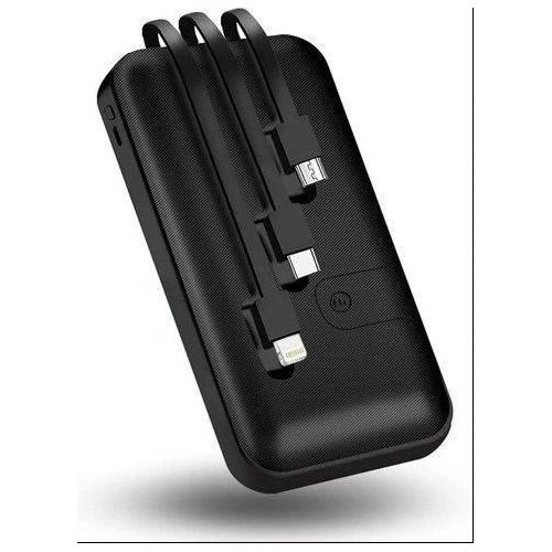 ZHY Power Bank 20000mah Ultra High Capacity with inbuilt cables (Type-C, Micro, Lightening and USB)Fast Charging PowerBank, Black