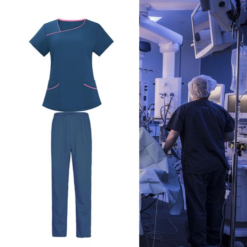 Men Women Scrubs Set Elastic Scrubs Top And M Light Blue