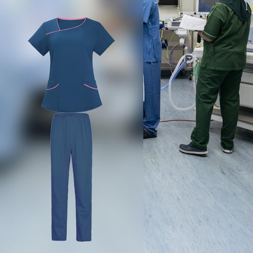 Men Women Scrubs Set Elastic Scrubs Top And M Light Blue
