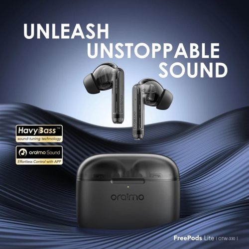 Oraimo FreePods Lite Earbuds with 40Hr Playtime,Custom EQ modes App, ENC Mic, Waterproof lPX4, BT 5.3 Bluetooth Headset (Black, True Wireless Earpods)