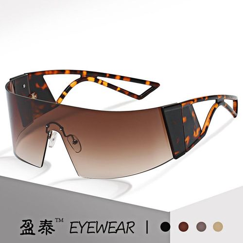 One-Piece Large Frame Curved Shaping Sunglasses Men and Women Fashion Runway Goggles Ins Frameless One-Piece Sunglasses