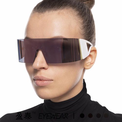 One-Piece Large Frame Curved Shaping Sunglasses Men and Women Fashion Runway Goggles Ins Frameless One-Piece Sunglasses