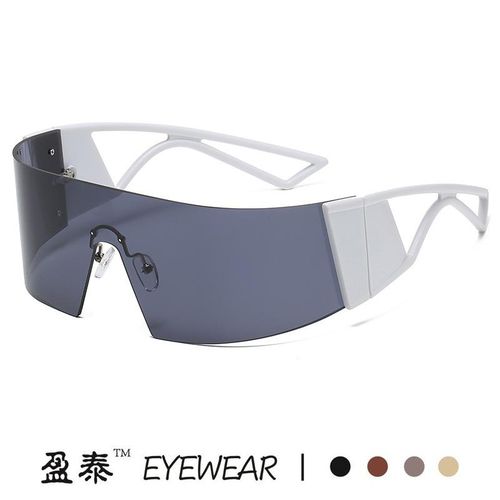 One-Piece Large Frame Curved Shaping Sunglasses Men and Women Fashion Runway Goggles Ins Frameless One-Piece Sunglasses