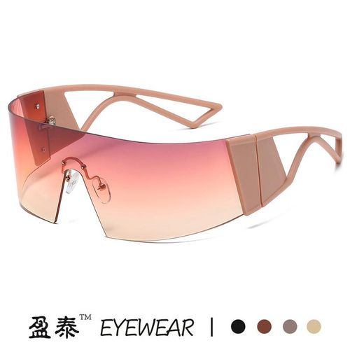 One-Piece Large Frame Curved Shaping Sunglasses Men and Women Fashion Runway Goggles Ins Frameless One-Piece Sunglasses