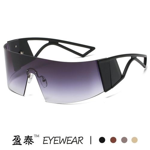 One-Piece Large Frame Curved Shaping Sunglasses Men and Women Fashion Runway Goggles Ins Frameless One-Piece Sunglasses