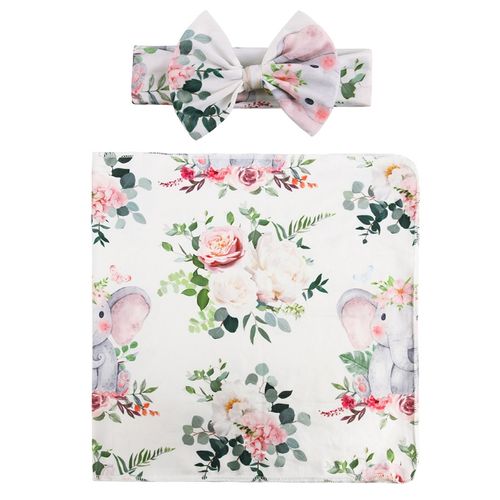 Newborn Receiving Blanket Bow Headband Set Baby Infant