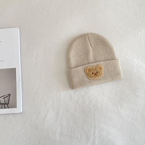 Baby Toddler Girls Chic Knit Beanie Hat For Baby Girls Boys Bear Pattern Caps Cozy Ski Hat Fold-up Cuff Caps For Babies