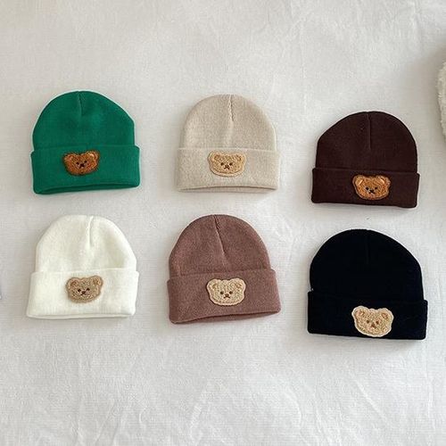 Baby Toddler Girls Chic Knit Beanie Hat For Baby Girls Boys Bear Pattern Caps Cozy Ski Hat Fold-up Cuff Caps For Babies