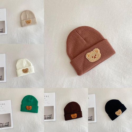 Baby Toddler Girls Chic Knit Beanie Hat For Baby Girls Boys Bear Pattern Caps Cozy Ski Hat Fold-up Cuff Caps For Babies