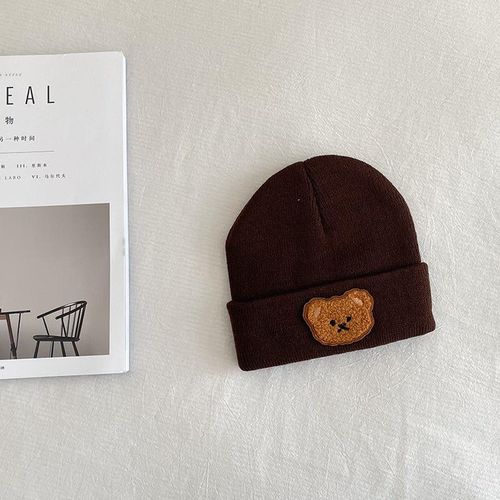 Baby Toddler Girls Chic Knit Beanie Hat For Baby Girls Boys Bear Pattern Caps Cozy Ski Hat Fold-up Cuff Caps For Babies