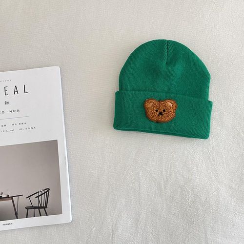 Baby Toddler Girls Chic Knit Beanie Hat For Baby Girls Boys Bear Pattern Caps Cozy Ski Hat Fold-up Cuff Caps For Babies