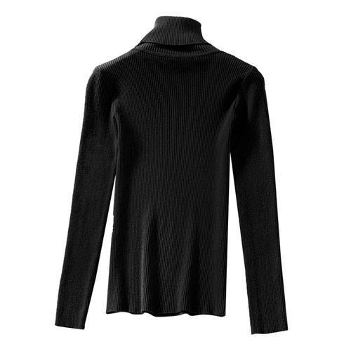 Lady Turtleneck Knit Sweater Long Sleeves  Slim Black