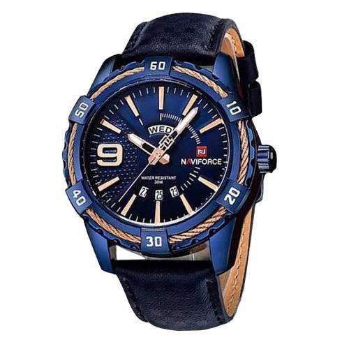 Naviforce Faux Leather Analog Wrist Watch For Men - Navy Blue