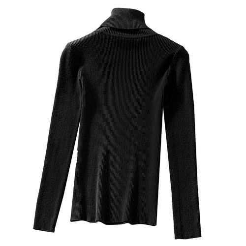 Lady Turtleneck Knit Sweater Long Sleeves  Slim Black