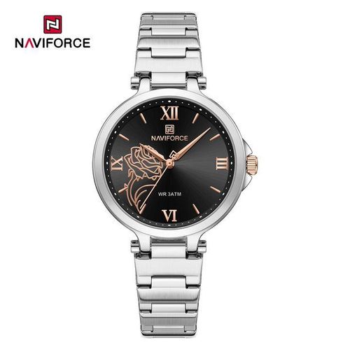Naviforce Stainless Steel Waterproof Analog Business Womens Watch - Silver