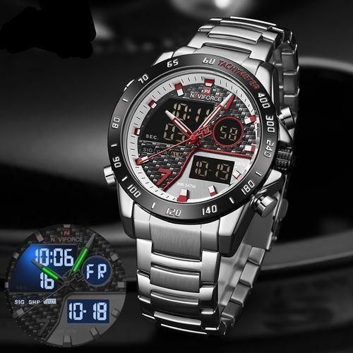 Naviforce Waterproof Stainless steel Dual Display Men's Watch - Silver