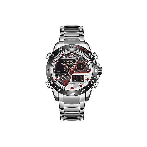 Naviforce Waterproof Stainless steel Dual Display Men's Watch - Silver