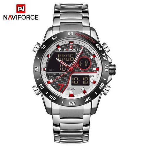 Naviforce Waterproof Stainless steel Dual Display Men's Watch - Silver