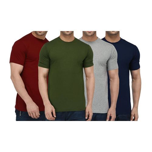A Pack Of 4 Round Neck T-Shirts - Maroon, Grey, Navy Blue, Army Green