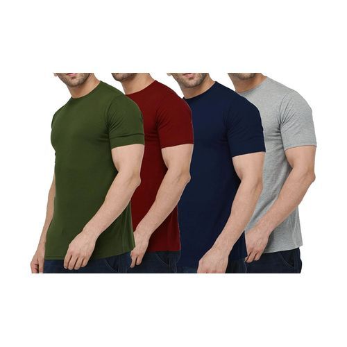 A Pack Of 4 Round Neck T-Shirts - Maroon, Grey, Navy Blue, Army Green