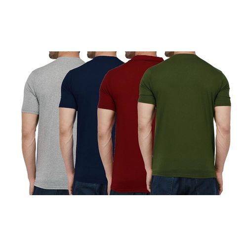 A Pack Of 4 Round Neck T-Shirts - Maroon, Grey, Navy Blue, Army Green