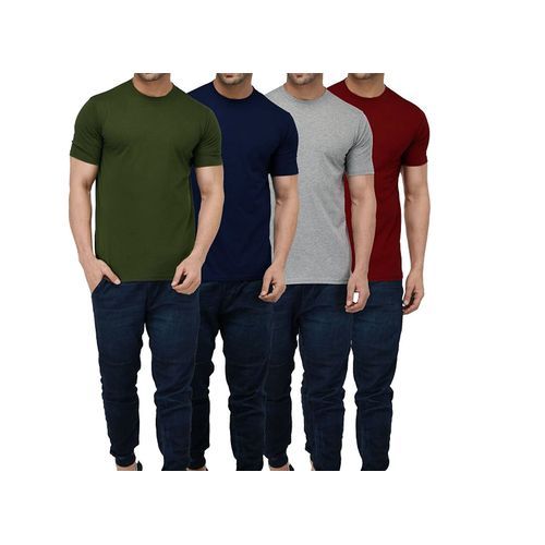 A Pack Of 4 Round Neck T-Shirts - Maroon, Grey, Navy Blue, Army Green