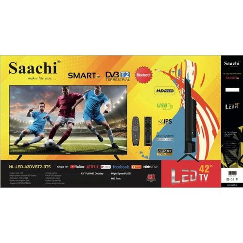 Saachi  42Inch LED Smart/Digital Frameless Free To Air TV With Bluetooth Enabled With 2 Remote - Black.