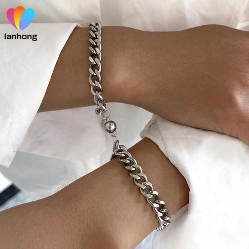 Couple Magnetic Ball Chain Bracelets Gift For Best Friend Lovers -Silver