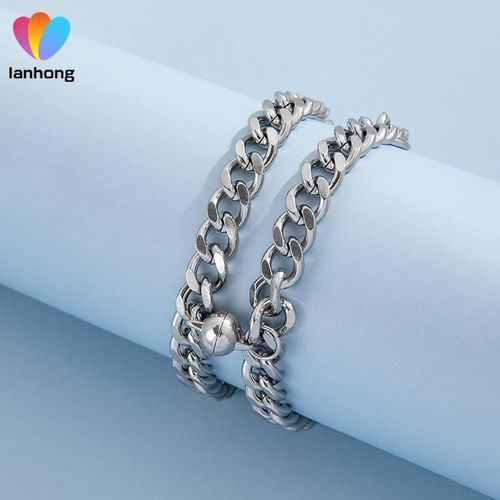 Couple Magnetic Ball Chain Bracelets Gift For Best Friend Lovers -Silver