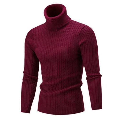 Turtle Neck Long Sleeved Twist Knitted Slim Sweater- maroon