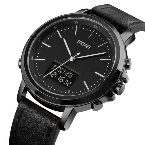 Skmei Mens Watch Minimal Analog Digital Watch With Alarm - Black